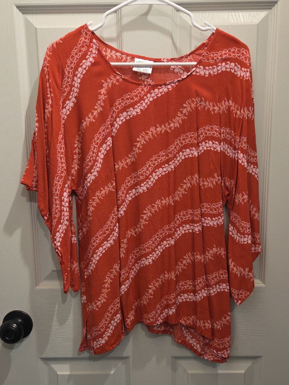 Women's Rust Patterned Boatneck Dolman Top - Soft Drapey Fit